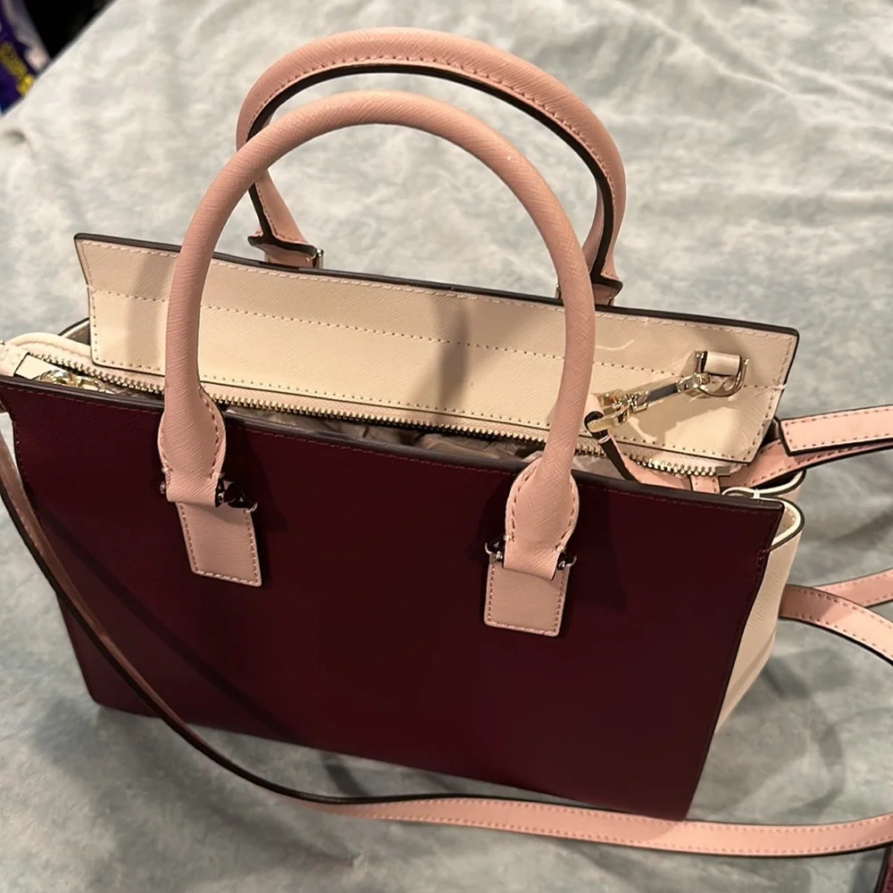 Kate Spade Cameron medium handbag with wallet oxblood/pink /ivory. NWT - Picture 7 of 10